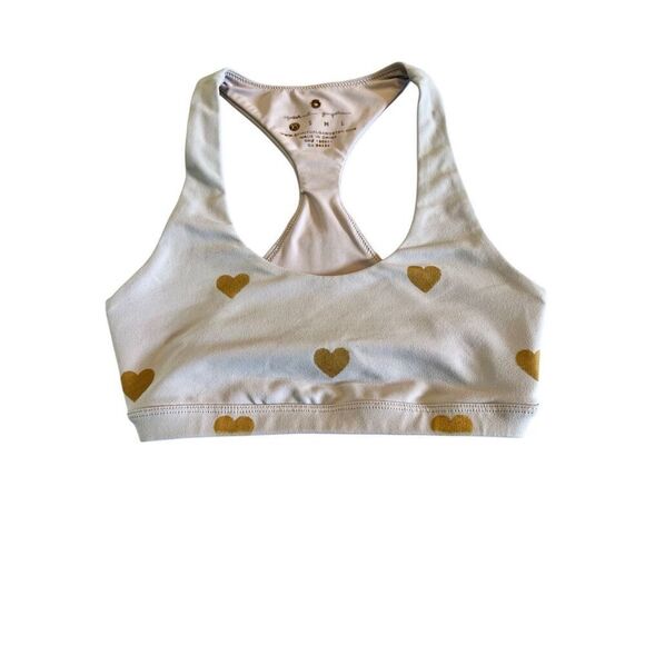 Spiritual Gangster Gold Hearts on Baby Pink Exercise Fitness Sports Bra Top XS - Picture 1 of 4